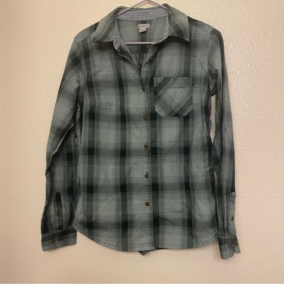 Carhartt Long sleeve button down gray plaid 100% cotton flannel shirt woman’s XS - Picture 1 of 10